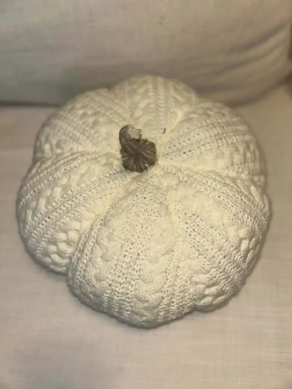 Cable Knit Decorative Pumpkin White Halloween Decor 4” x 8”